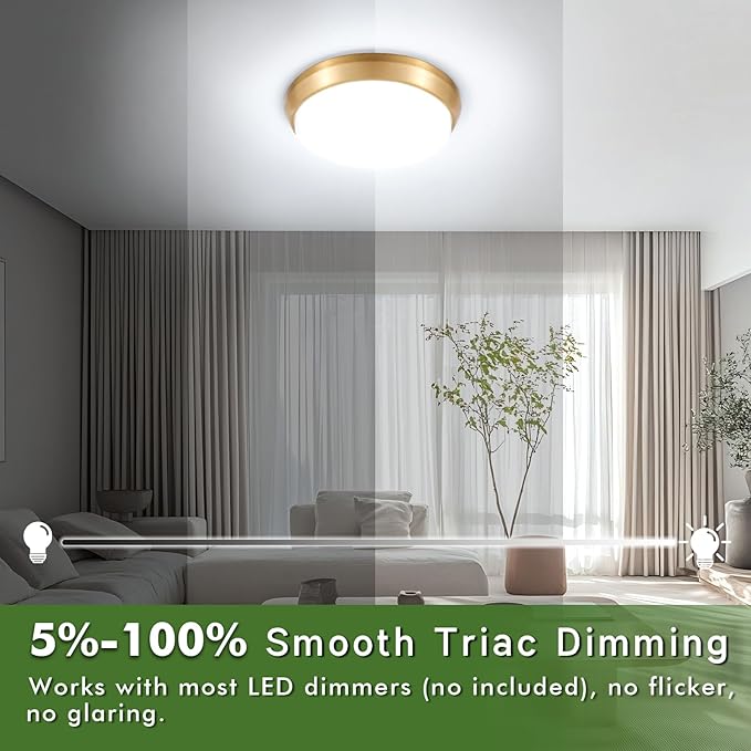 2-Pack 36W LED Ceiling Light Fixture for Bedroom Kitchen, 3600 Lumens Super Bright Dimmable Flush Mount Ceiling Light, 2700K/3000K/4000K/5000K/6500K Adjustable Modern Lamps for Hallway Stairwell, Gold