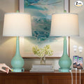 26" Farmhouse Table Lamps for Living Room Set of 2, 3-Way Dimmable Touch Control Bedside Lamp with USB A+C Ports, Retro Green Nightstand Lamps for Bedroom (2 LED Bulbs Included)