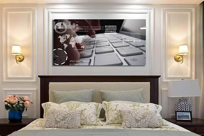 Wibinuki Wall Art Wall Decor Wall Paintings Man working on laptop computer keyboard user interface GUI for Living Room Bedroom Bathroom Home Decor Can Be Hung Directly 20"x 40"