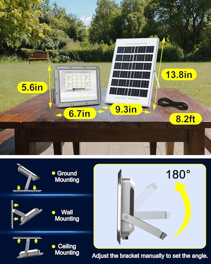 Dusk to Dawn Flood Lights Outdoor,2000 Lumen LED Security Motion Sensor Light with Remote Control for Outside,6500K Bright Illumination,Solar Rechargeable Lights for Porch, Yard,Garden, Wall (5000MAH)
