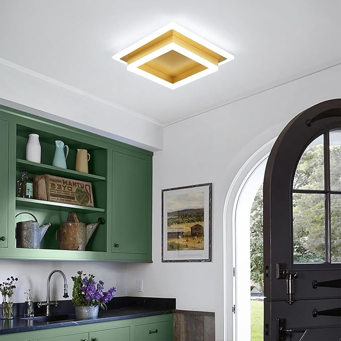 Modern LED Ceiling Lights, Gold Kitchen Ceiling Light, 32W LED Hallway Ceiling Light Fixtures, Flush Mount Ceiling Lights for Bedroom Dining Room Kitchen Bathroom(Gold) 2 Pack