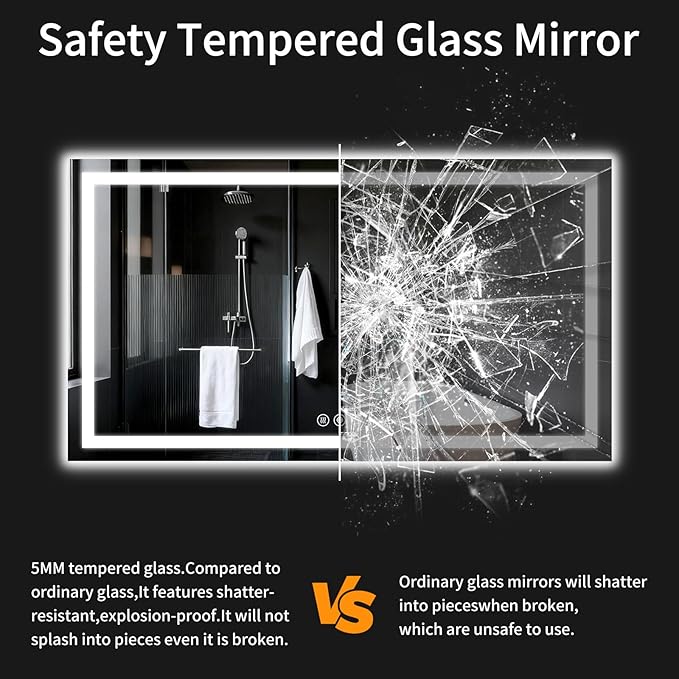 LED Bathroom Mirrors 28"x60" Bathroom Mirror with Lights for Wall, Backlit + Front Lit, 3 Colors, Anti-Fog, Dimmable Brightness for Vanity,Bathroom, Entryway, Living Room
