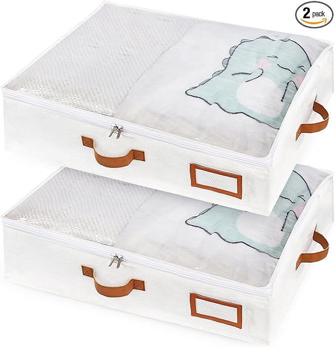 Under Bed Storage Containers, 2 Pack Underbed Storage Box, Closet Organizers and Storage Bins, Foldable Clothes Storage with Handle for Blankets Toy Comforter Sweaters Pillows Sheets(S)