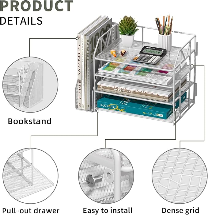 White Desk Organizers and Accessories with File Holder – Aesthetic Desk Accessories Women Love – Decorative Office Set with Magazine Rack – Desk Set for Girls Room and Office Setup