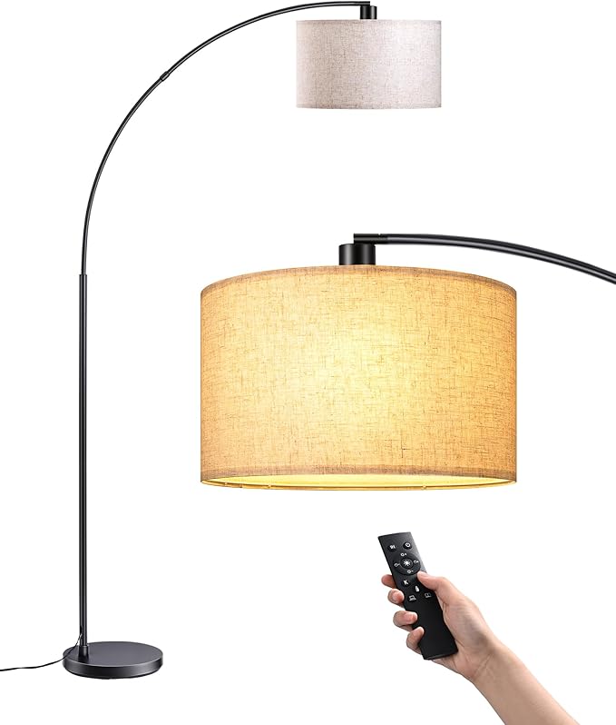 EDISHINE 78.3″ Modern Arc Floor Lamp with Remote, Tall Black Standing Lamp with Stepless Dimmable Bulb & 5 Color Temperature, Curved Mid Century Floor Lamps for Living Room, Bedroom, Nursey