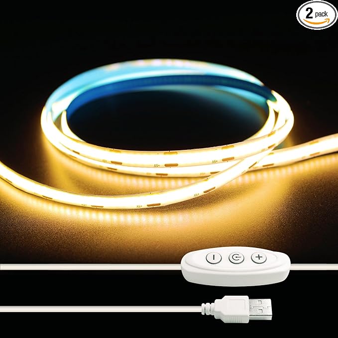 iNextStation 6.6ft/2M Warm White COB LED Light Strip, 640LEDs 5V USB Led Lights for TV, 3000K Dimmable LED Strip Lights, CRI93+ Flexible LED Tape Lights for TV Backlight, Outdoor, Bedroom, Mirror