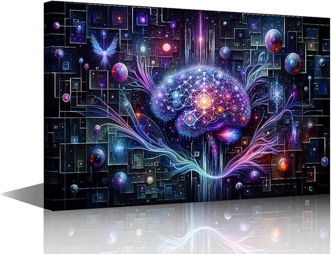 Neural Network Wall Art for Bedroom Futuristic Technology Wall Decor for Living Room AI Print Artwork Canvas House Wall Decoration Framed Artwork for Walls 16" Wx24 Hx1 Panel