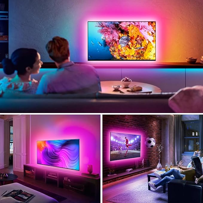 VOLIVO LED Lights for TV, 15FT Led Backlight for 45-65 inch TVs, Bluetooth RGB LED Lights Behind Television with Remote, USB Powered, Color Changing, Music Sync, for Gaming Room,Desk,Under Table
