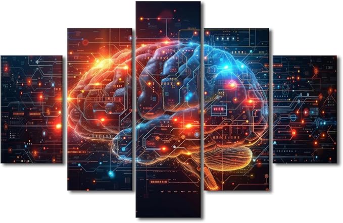 5 Panel Bedroom Wall Art Artificial Intelligence Canvas Wall Art for Living Room Futuristic Technology House Decor Neural Networks Art Wall for Home AI Poster and Prints Artwork Home Decor 60"Wx40"H