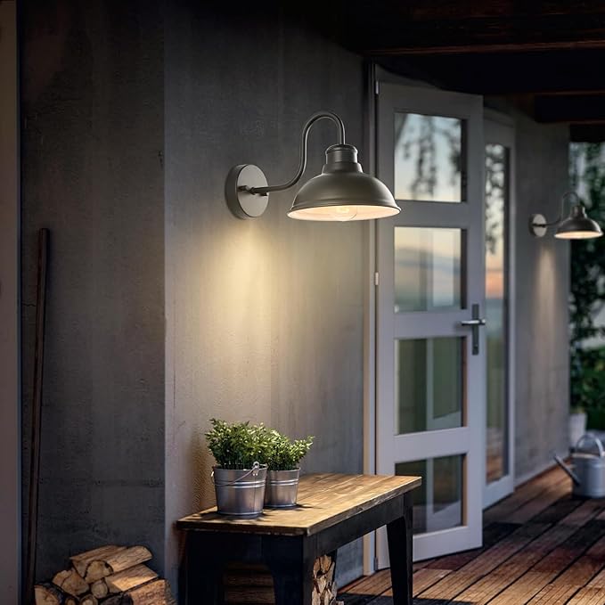 12" Outdoor Barn Gooseneck Light, Large Exterior Wall Sconce, Black Classic Farmhouse Industrial Wall-Mounted Barn Light Fixture for Garage/Porch/Patio
