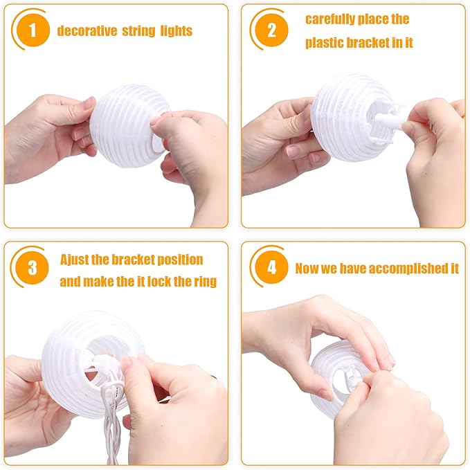 Vigdur White Lantern String Lights - Large and Small Hanging Nylon Lantern Lights Plug in for Indoor Bedroom Party Outdoor Patio Backyard Use,9.84FT
