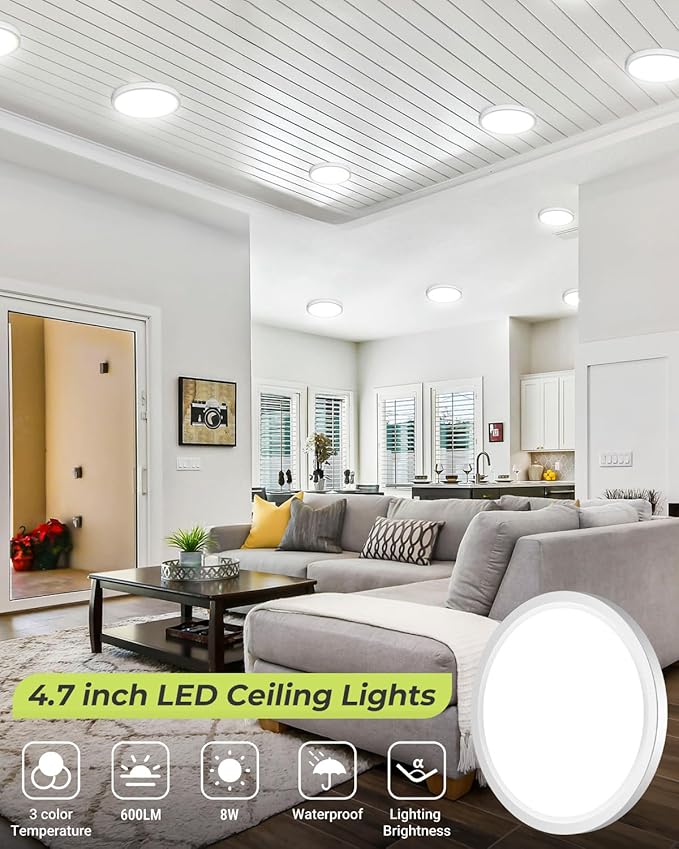 hepside 1PACK Flush Mount LED Ceiling Light Fixture Black, 4.7Inch 8Watt, 3000K-4500K-6000K 3 Color Selectable Ceiling Lamp Low Profile Ceiling Light for Closet Basement Hallway Porch