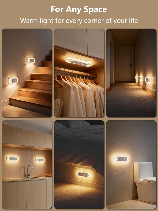 Rechargeable Motion Sensor Night Light, Battery Operated LED Night Light for Kids, Nursery, Bathroom, Toilet, Hallway, Stairs, Closet, Kitchen & Cabinet – Cordless Magnetic Wall Sconce, 2 Pack