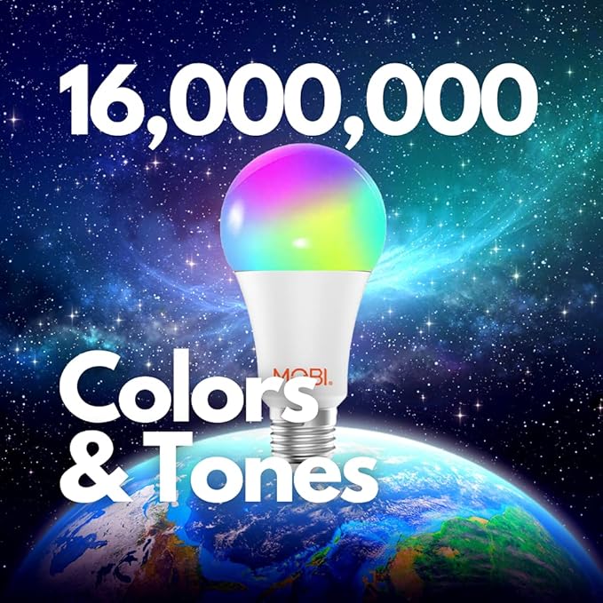 MOBI Smart WiFi LED Bulb Multi-Color Changing LED Light Bulb for Home; Bedroom, Dimmable & Voice Command, Energy Efficient LED Bulbs, No Hub Required, Compatible with Alexa and Google
