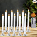 LED Flameless Window Candles with Remote Timer 10 PCS Battery Operated Flickering Taper Candle Lights with Removable Sliver Candle Holders Best Gift for Xmas Wedding Home Dinner Décor