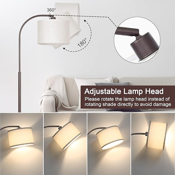 Boncoo Dimmable Floor Lamp, Standing Lamp with Stepless Dimmer, Brown Floor Lamp with Adjustable Linen Beige Shade for Living Room Study Room Office, 9W 3000K Bulb Included