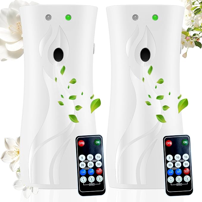 Automatic Air Freshener Spray Dispenser (2-pack), Wall Mounted or Freestanding Sprayer Holder, Multiple Time Settings, Commercial and Home Use in Bathrooms, Offices, Living Rooms, etc (White, 1121)