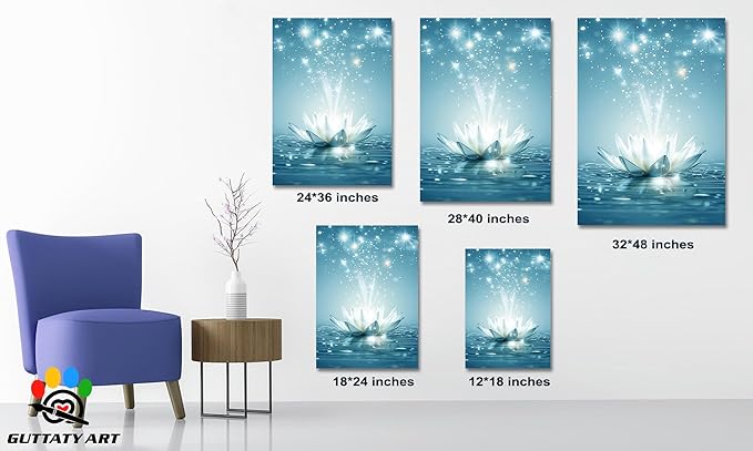 Zen Canvas Wall Art, White Lotus Flower Bloom in Water Wall Poster, Lotus Flower Canvas Art Print, Calm Relax Picture, Modern Framed Spiritual Home Artwork for Bathroom Spa Yoga Decor 32x48 inch
