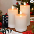 Rechargeable Flameless LED Pillar Candles–Luminous Real Wax Indoor Home Decor–Set of 3, Realistic Flickering LED Flame,Remote & Timer(Light Khaki)