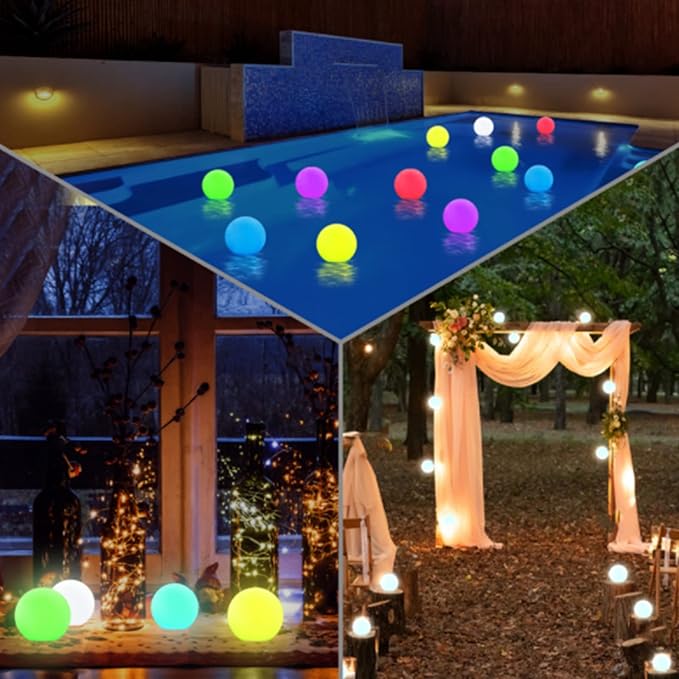 Borelor Floating Pool Lights,3-Inch USB Rechargeable & Remote Control Globe Lamp IP68 Waterproof 16 Color Change Hot Tub Bath Lights, Party Holiday Outdoor Christmas Decorations(6 Pack)