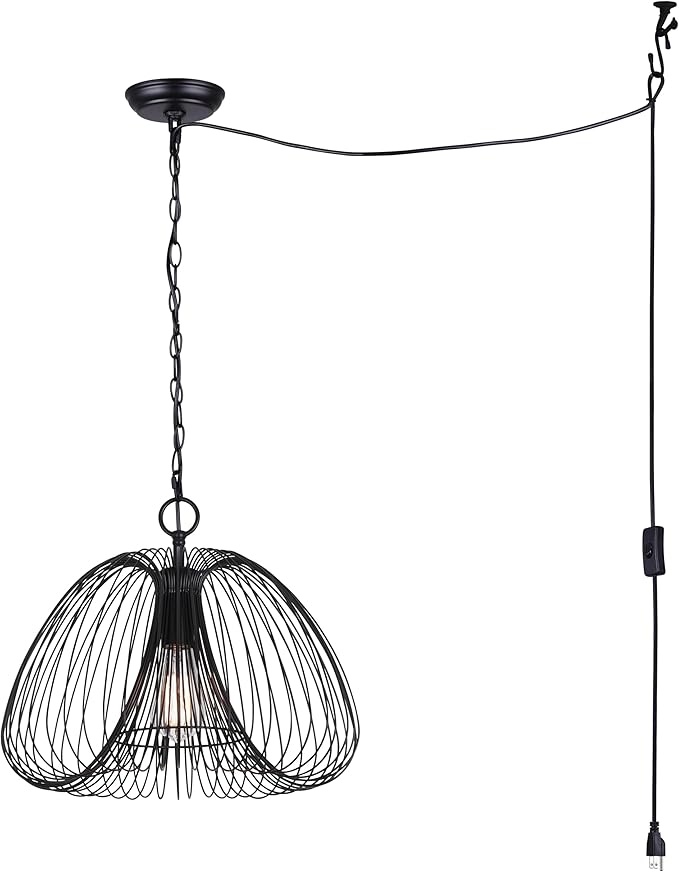 Canarm Stockholm Plug-in Pendant Light, Matte Black with Swag Kit and On/Off Switch, Adjustable Cord, Modern Lighting for Living Room or Bedroom
