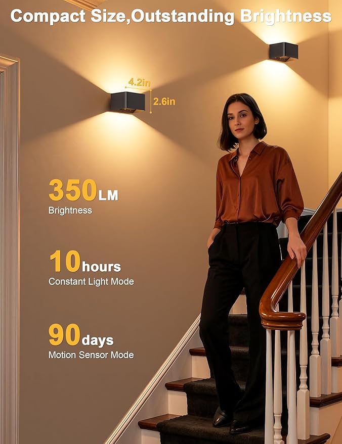 NIORSUN Motion Sensor Wall Light, 5000mAh Battery Operated Wall Sconce with Remote, 3CCT Dimmable Rechargeable Wall Lights,Wireless Sconces for Living Room Bedroom Hallway