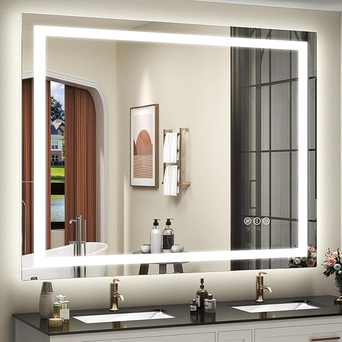 44x36 LED Lighted Mirror for Bathroom Wall, Dimmable Vanity Mirror with Lights, Anti-Fog, ETL Listed (Backlit and Front Lit)