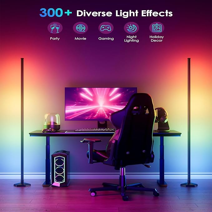 LED Floor Lamp, RGB Corner Floor Lamp with APP Remote Control,Black Standing Lamp with 16 Million Colors Changing Ambience Light with Music Sync,DIY Mode for Living Room, Bedroom (1)