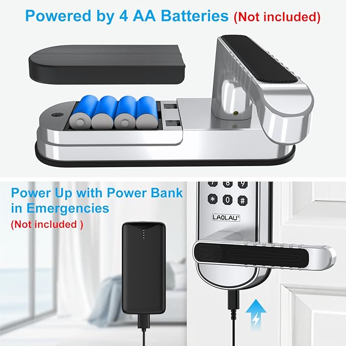 B04 Fingerprint Electronic Door Lock with Keypad and Handle – Keyless Entry Smart Door Lock, Remote APP Control, Code Unlock, Silver, Smart Locks for Front Door, Home, Office Use