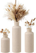 Flower Vase Set, Stone Look, 3 PCS Small Decorative Bud Vases for Pampas Grass, Farmhouse Decor, Kitchen, Living Room, Bathroom, Bedroom, Office, Shelf Centerpiece Table Decoration (Beige)