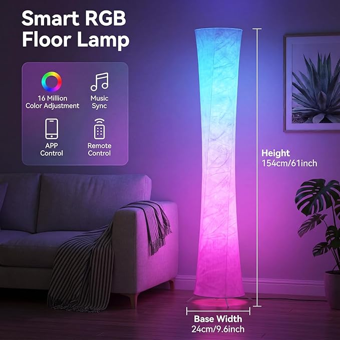 Floor Lamp, RGB Color Changing Led Smart Lamp, Music Sync, APP Remote Control, 62'' Standing Lamp for Living Room Bedroom Game Room