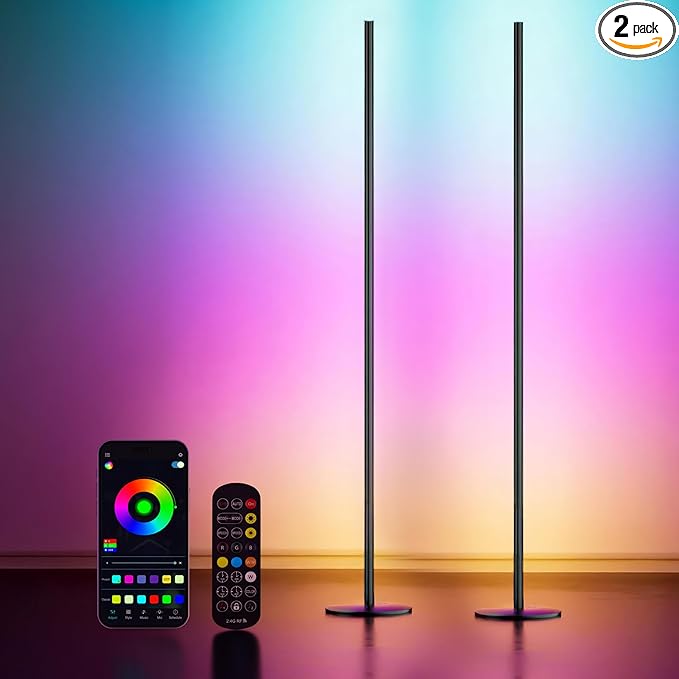 Smart Corner Floor Lamp with App & Remote Control, Music Sync LED Ambient Light,16 Million DIY Colors,1500 Lumens 80+ Scenes, Color Changing Standing Lamp for Living Room, Bedroom