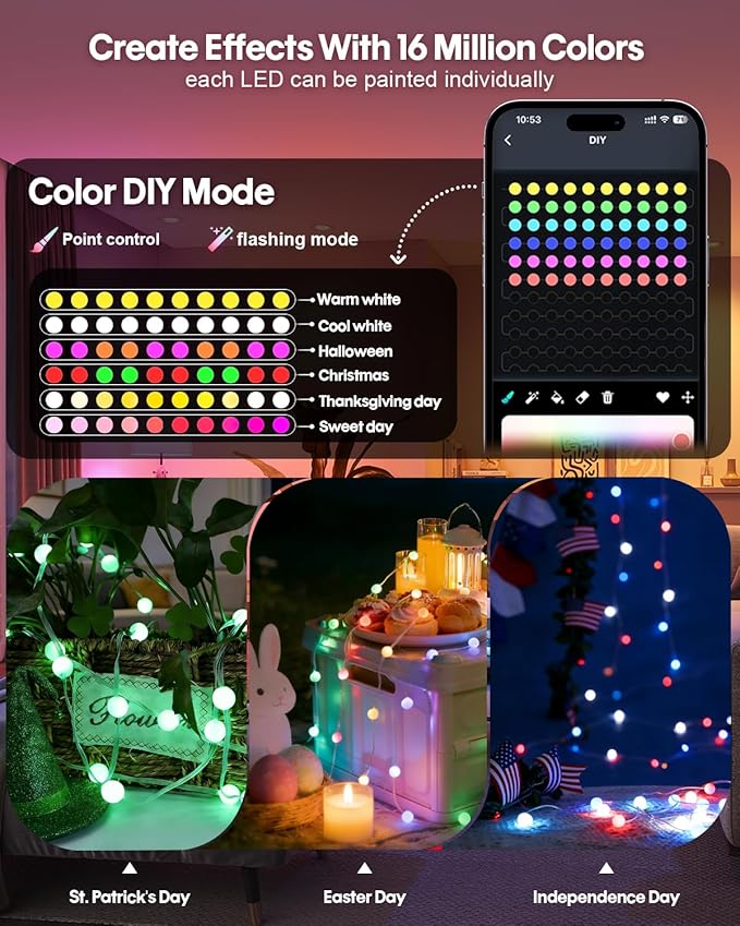 Color Changing Globe String Lights 16.4FT 33LEDs, Smart LED Fairy Lights with Remote & APP Control, Mini Ball RGB Twinkle Lights for Indoor Bedroom Party Christmas Holiday Decor