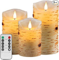 Nancia Flameless Candles Birch Bark Effect Battery Operated Candle,3PACK Real Wax Pillar LED Candle with 10-Key Remote Control 2/4/6/8 Hours Timer for Home Decoration Wedding Birthday Party