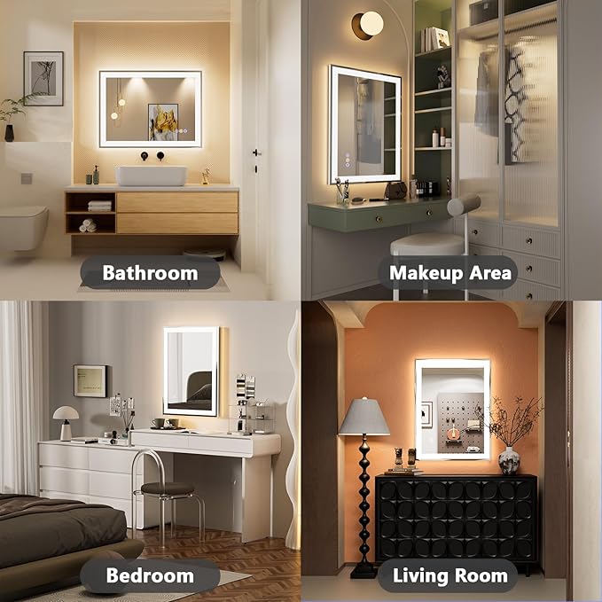 24x32 LED Bathroom Mirror with Lights, Super Bright Front & Backlit Vanity Mirror for Wall, Anti-Fog & Memory Smart Mirror, 5mm Shatter-Proof Tempered Glass, ETL Listed, Vertical/Horizontal