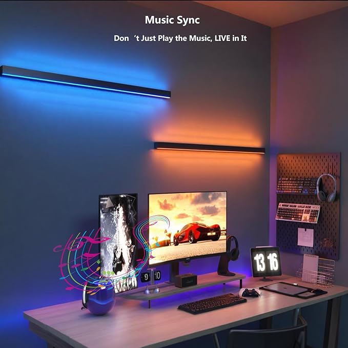 Plug In Wall Sconce,Smart RGBCW LED Wall Light Work with Alexa,Phone APP,Color Changing & White Dimmable Modern Room Wall Mount Light Bar,23.6In Long for Bedroom,Livingroom,Corner,Music Sync,1pcs