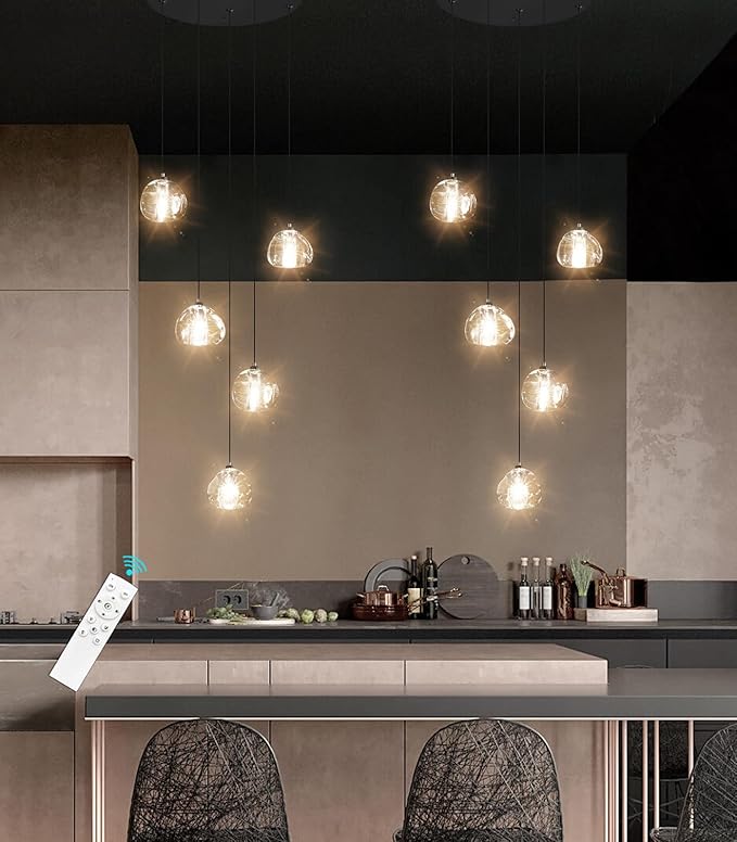 Modern LED Chandeliers Dining Room Kitchen Pendant Lights Lighting for Island Dimmable Fixtures Floating Bubble Crystal 2700K 6000K Remote Dimming 5-Lights