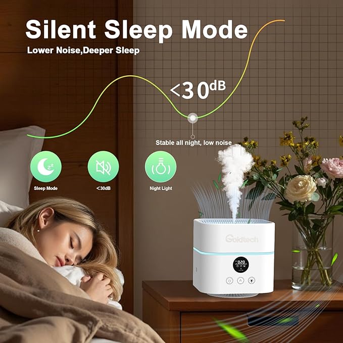 Humidifier and Air Purifier in One for Bedroom Up to 200Ft²,H13 True HEPA Filter Desk Air Purifiers with 500ML Water Tank,LED Light,Small Air Purifier and Humidifier Combo for Bedroom,Office