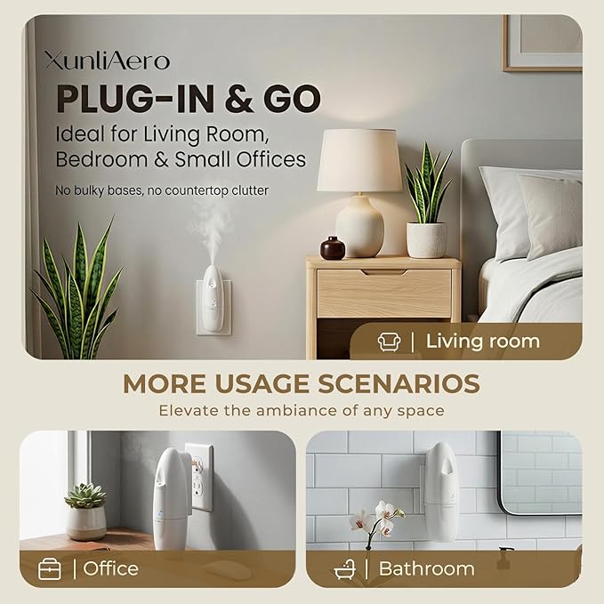Smart Plug-in Waterless Oil Diffuser, Bluetooth/App Control, Up to 800 Sq Ft Coverage, Silent Cold-Air Diffuser for Home & Office, No Water, Pet & Kid Safe