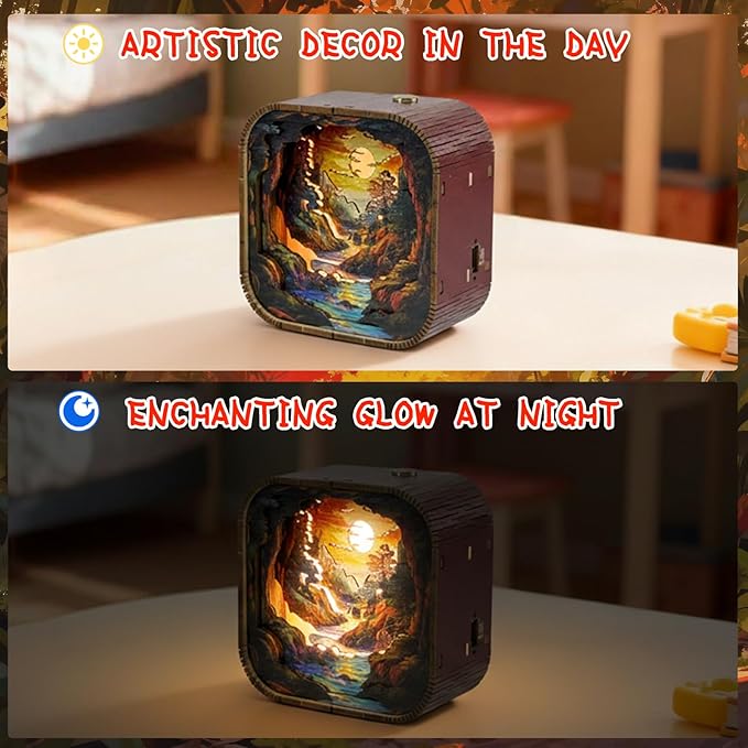 3D Wooden Puzzle Night Light DIY LED Art Lamp Kit for Adults Desk Decoration Creative Craft Model Table Ornament and Birthday Gift (Sunset Valley)