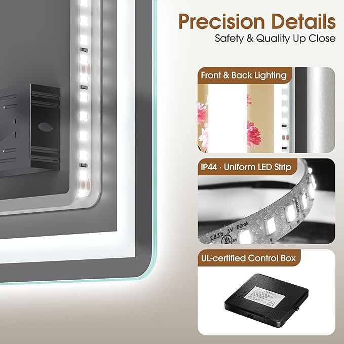 STARLEAD 24"x32" LED Bathroom Mirror with Built-in Clock, Dimmable Lighting, 3 Color Temperature, Anti-Fog, Touch Control Wall Mounted Vanity Mirror
