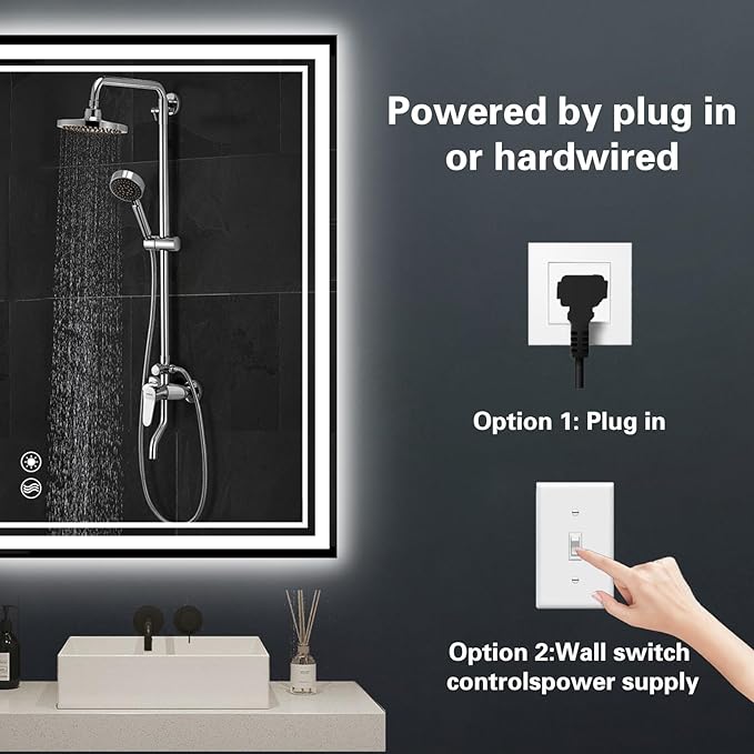 2 Pack 24“ x 36” LED Bathroom Mirror LED Mirror for Bathroom Fogless Dimmable 3 Colors Bathroom Mirror with Lights Smart Mirror Memory Function Wall Mounted Horizontal/Vertical