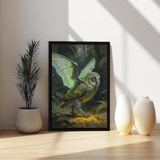 Framed Cyber Fantasy Wall Art for Living Room And Home Office Modern Sci Fi Nature Inspired Decor 16x24in