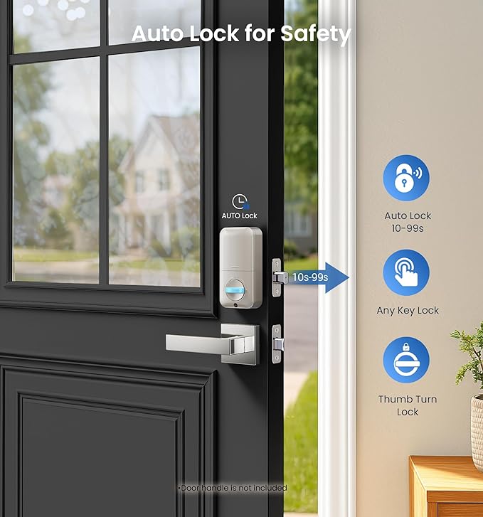 Veise KS02A Fingerprint Keyless Entry Door Lock, Auto Lock, Electronic Keypad Deadbolt for Front Door, Biometric, Anti-Peeping Password, Easy Install, Satin Nickel