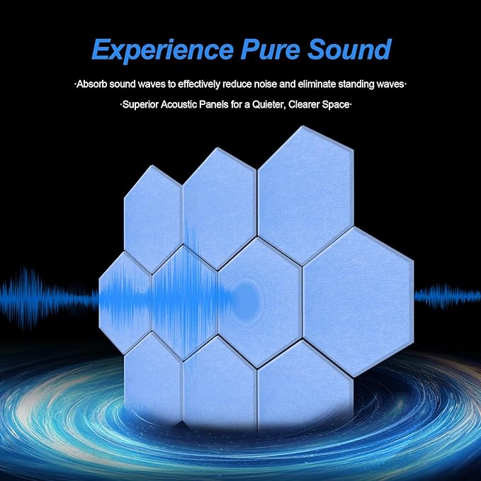 Mollywell Hexagon Acoustic Panels 14x12 - Reduce Echo & Reverb, Noise Blocking Wall Tiles for Meditation Room & Studio, Ash Gray Sound Absorbing Panels
