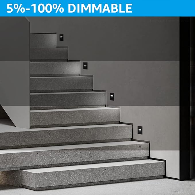 LEONLITE 5CCT 120V LED Step Lights, 3.5W 150LM 5%-100% Dimmable Indoor Outdoor Waterproof Vertical Stair Light, 2700K/3000K/3500K/4000K/5000K Selectable, CRI90, ETL, Aluminum, Black, Pack of 6