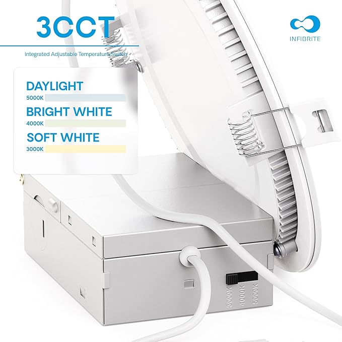 INFIBRITE 6 Inch 3CCT Selectable 12W 1050LM Thin LED Ceiling Light Kit, Dimmable, Wet Rated