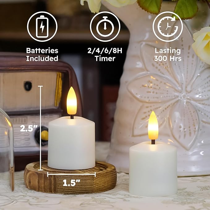 Small Flickering Tea Light Flameless Candles with Battery and Remote,1.5" x2.5" Ivory LED 2/4/6/8H Timer Votive Battery Operated Pillar Plastic Long Lasting 9pcs Tealight Candles