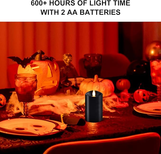 1PCS, 3 x 5 inches Flameless Candle with Remote Control, 3D Flickering Wick, Real Wax Pillar LED Candles, Battery Candles,with Timer,for Holiday Home Decor, Black