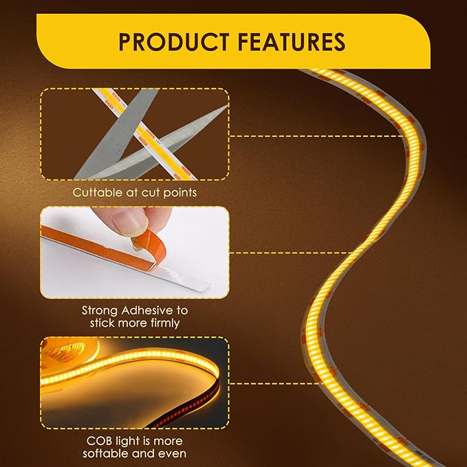 5V USB 13.12ft LED Light Strip, COB LED Strip Lights, High Brightness Tape Lights, Warm White LED Strip Lights for TV,Cabinet,Kitchen,Living Room and Shelving